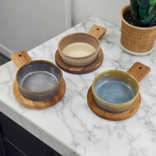 Lesser & Pavey Elements Round or Square Set of 3 Wooden Snack Trays - Grey, Blue & Cream (Round)