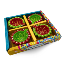 Set of 4 Hand Made Traditional Multi Colour Diwali Diyas clay