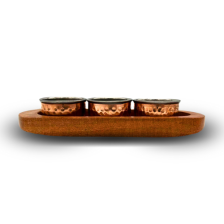 Wooden board with 3 Copper & Stainless Steel Katories Relish Dish