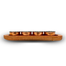 Wooden board with 4 Copper & Stainless Steel Katories Relish Dish