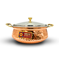 Super Large Copper and Stainless Steel Serving Dish with Glass Lid