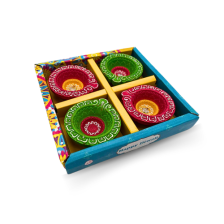 Set of 4 Hand Made Traditional Multi Colour Diwali Diyas clay