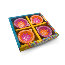 set of 4 Hand Made Traditional Multi Colour Diwali Diyas clay